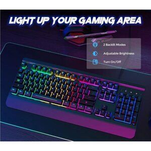 RisoPhy Gaming Keyboard, 104 Keys All-Metal Panel, Rainbow LED Backlit black